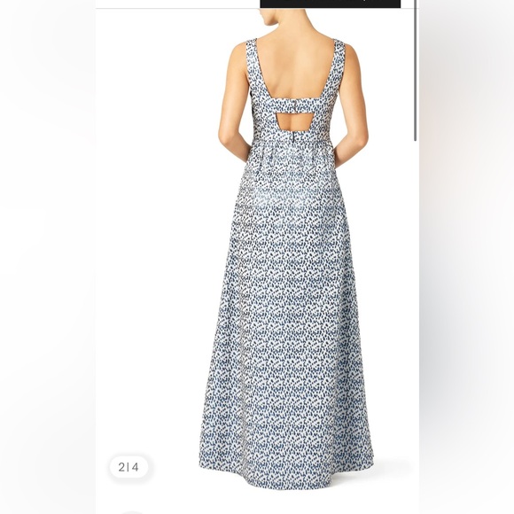 Nicole Miller Blue Printed Jacquard Gown RTR maxi cutout sparkle dress pattern - Picture 2 of 2